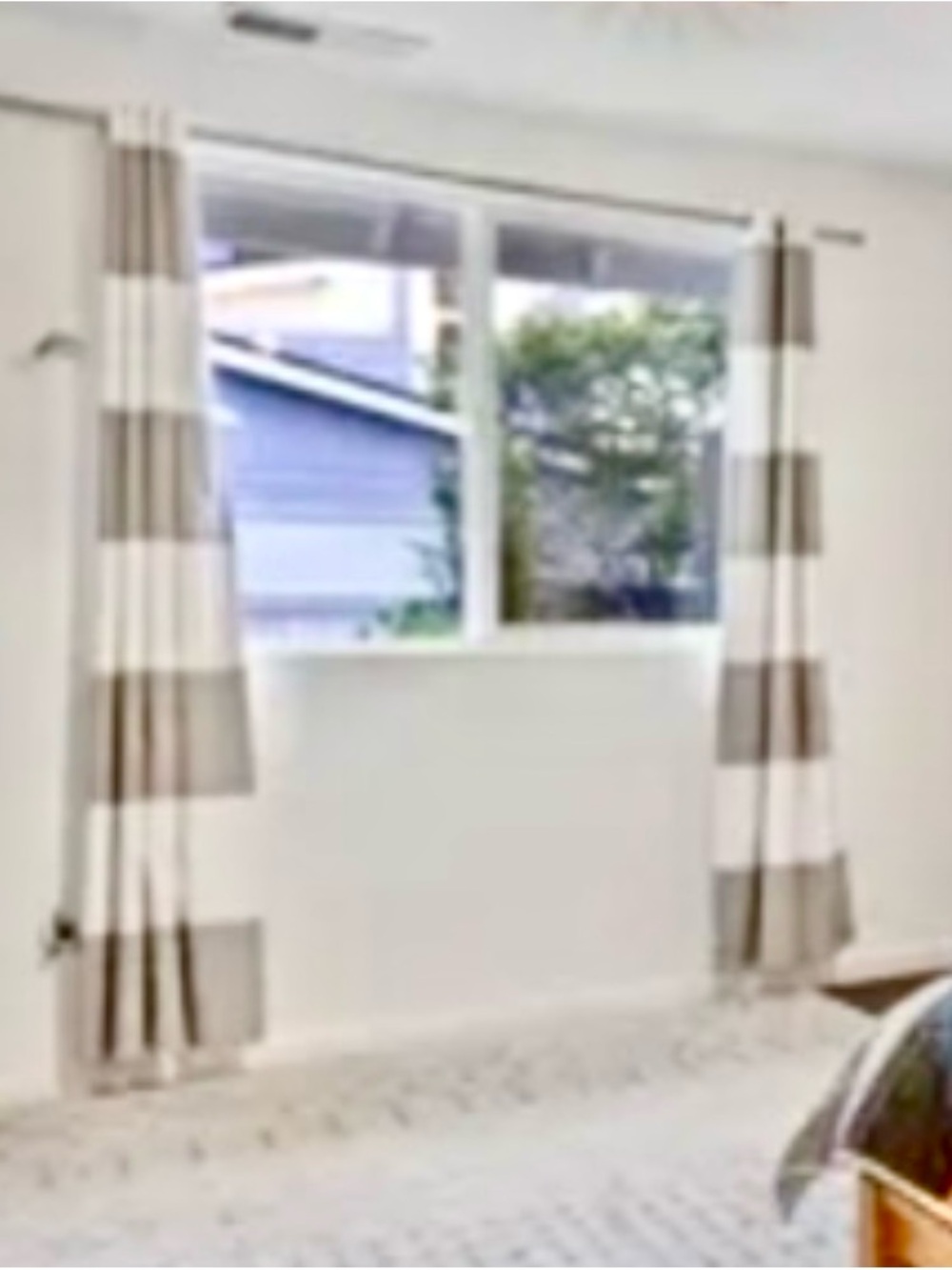 Pottery Barn Kids Wide Striped Curtain Panels in Beige and White